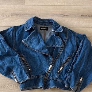 The Kooples Dark Blue Denim Biker Jacket